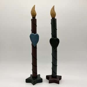 Set Of 2‎ Handmade Wooden Primitives Faux Taper Candles Country Farmhouse Decor